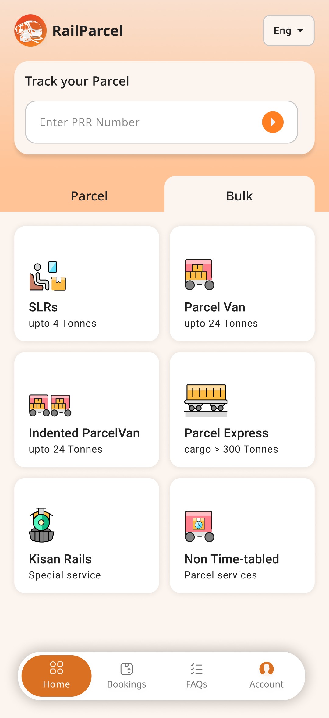 RailParcel app — track your parcel home screen